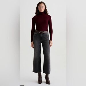 NWT AG The Sage Mid Rise  Wide-Leg Crop Jeans Light Grey Size 27